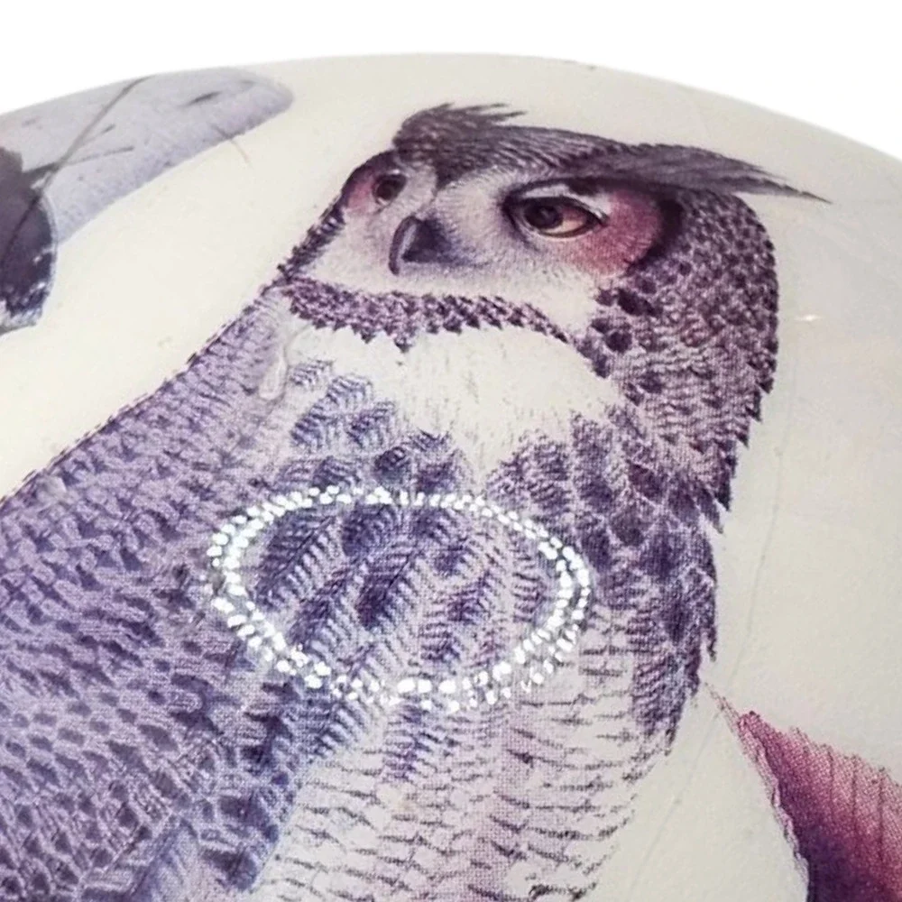 Vintage Porcelain Egg Shaped Paperweight Painted Realistic Snowy Owl Gold Leaves